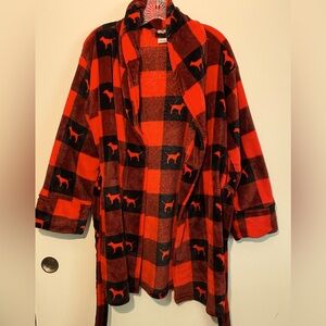 Pre-Loved Victoria's Secret (PINK) Red & Black Short Cozy Robe XS/S